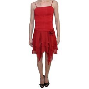 BCBGMaxazria Sleeveless Cocktail Dress Ruffle Skirt Crepe Dark Red XS